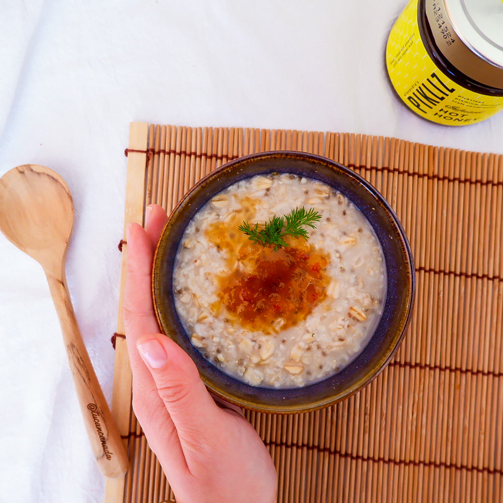 Superfood Oatmeal with Alexandra's Pikliz Infused Hot Honey