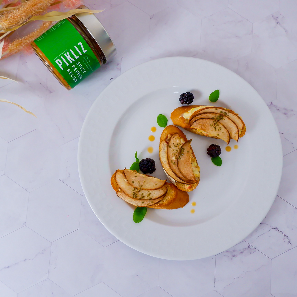 Spiced Pear Bruschetta with Alexandra's Pikliz